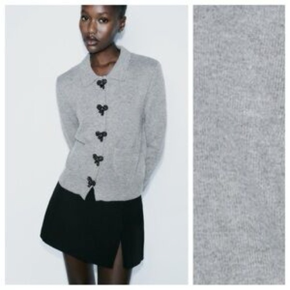 Zara Gray Cardigan Sweater Knit Cropped